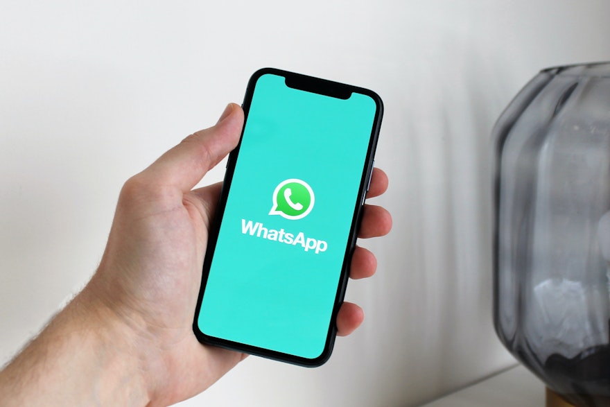 A phone displaying the WhatsApp logo