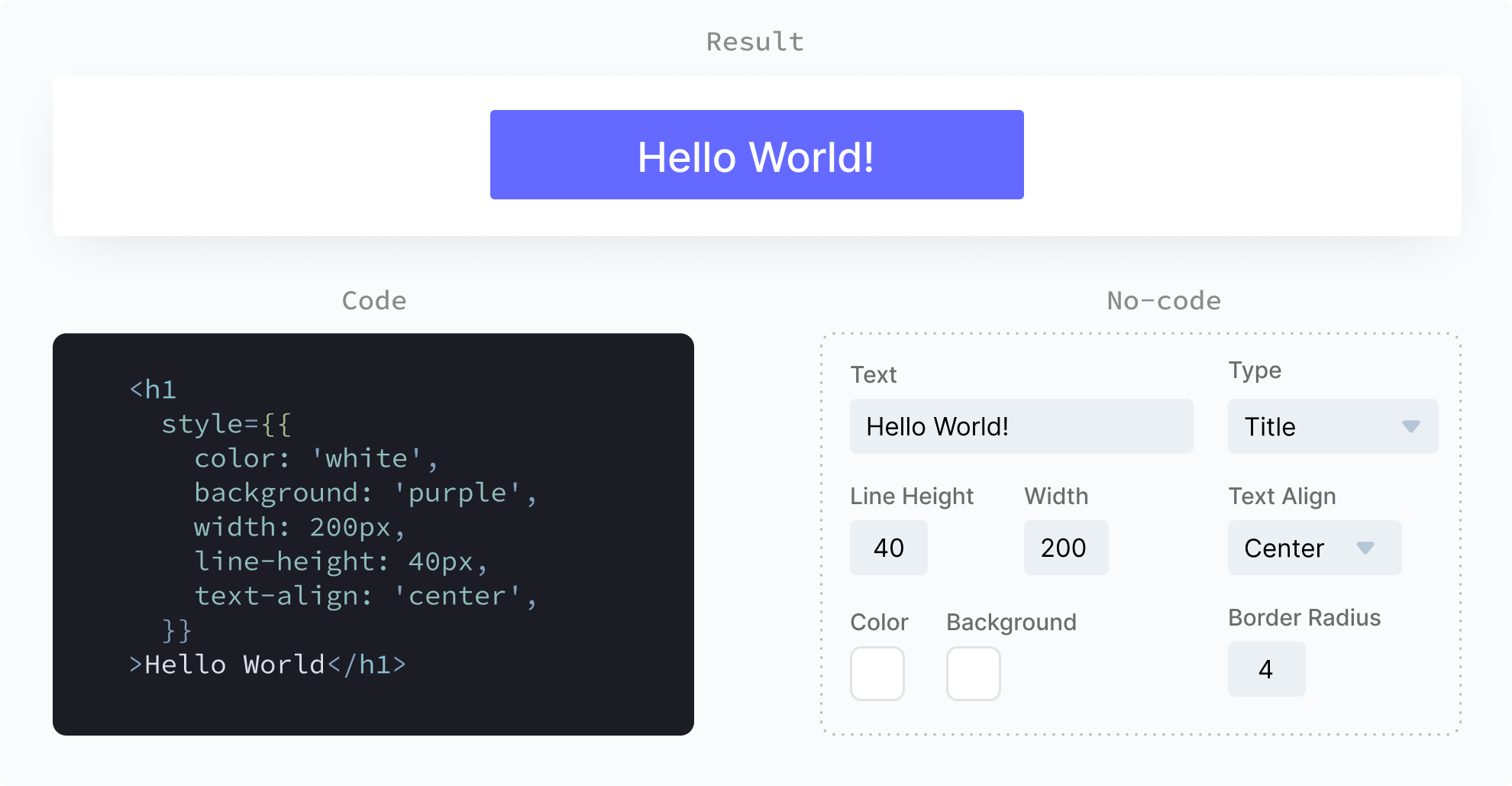 Advanced code vs no-code example