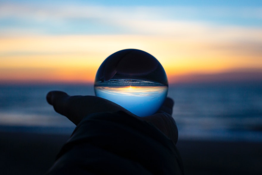 Glass ball with reflection of the ocean