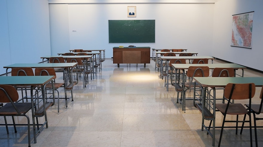 Empty classroom and desks