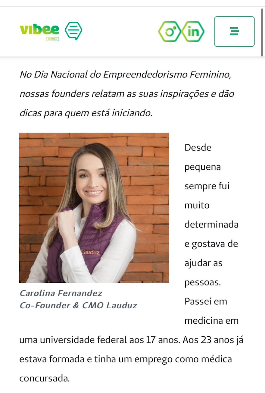 No dia do Empreendedorismo Feminino, nossa Co-Founder foi convidada pela Vibee Unimed para dar seu depoimento