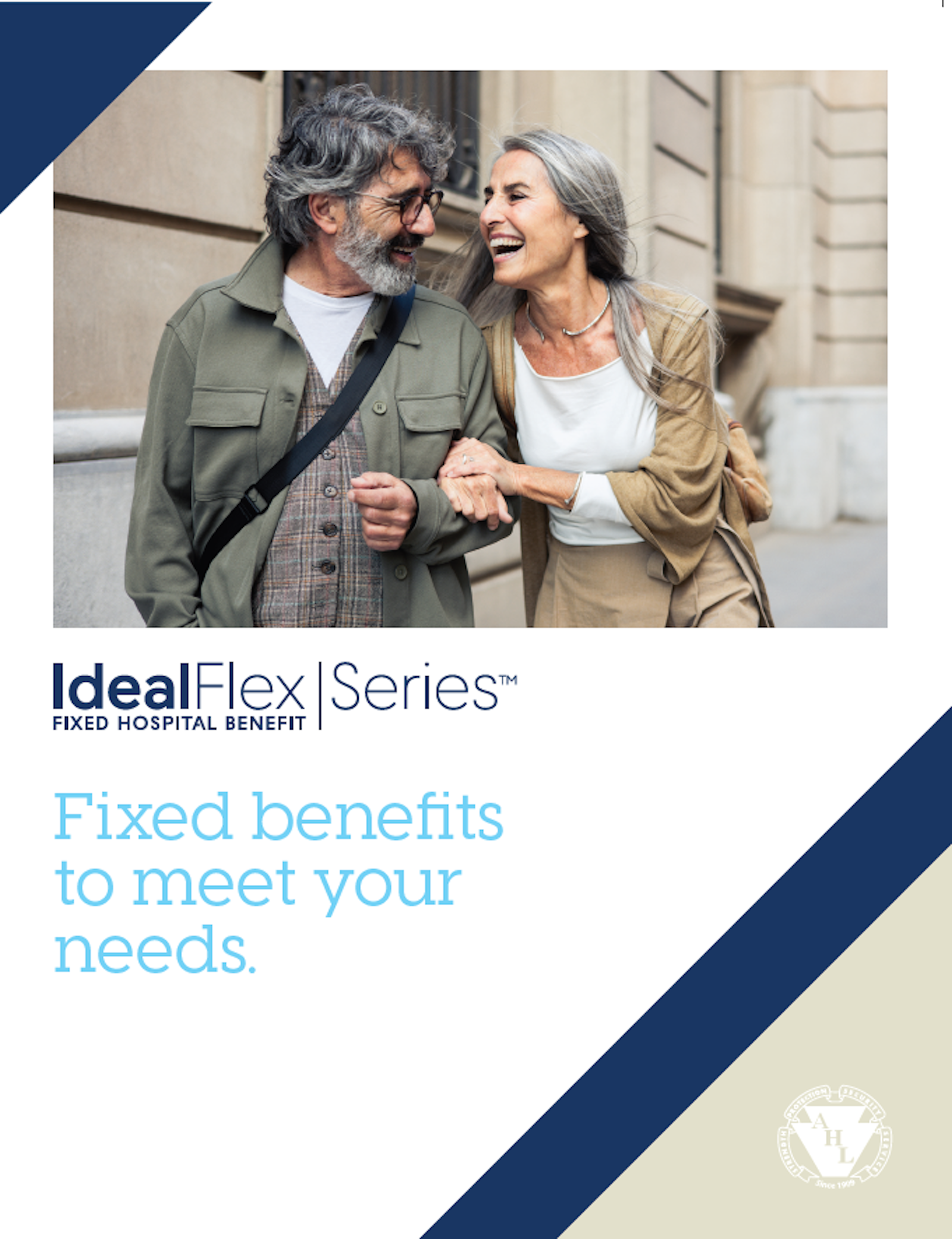 Ideal Flex Series Hospital Indemnity Plan brochure cover showing senior couple smiling, with American Home Life and Brokers Fidelity logos.