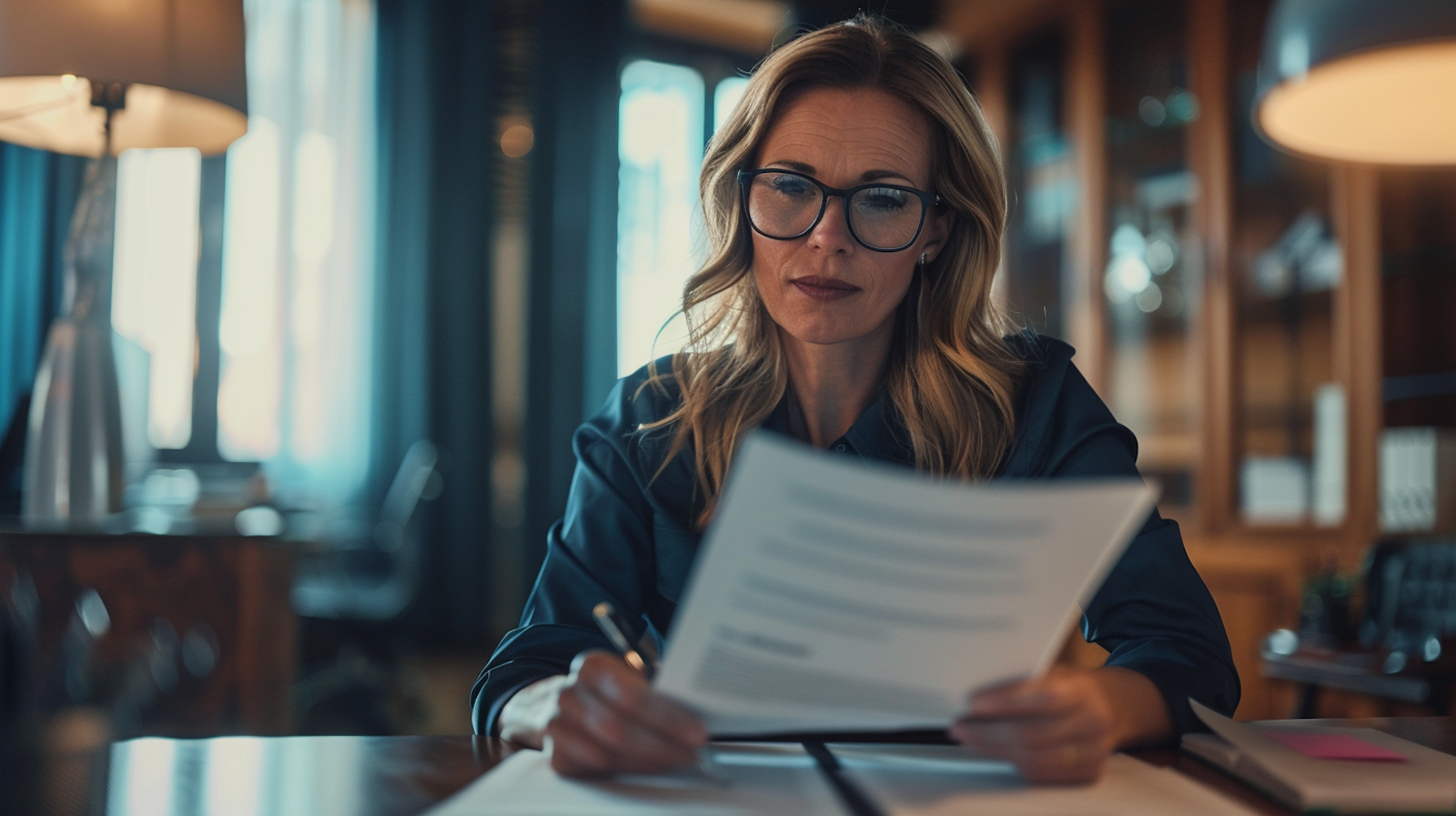 Professional HR manager reviewing documents in an office setting