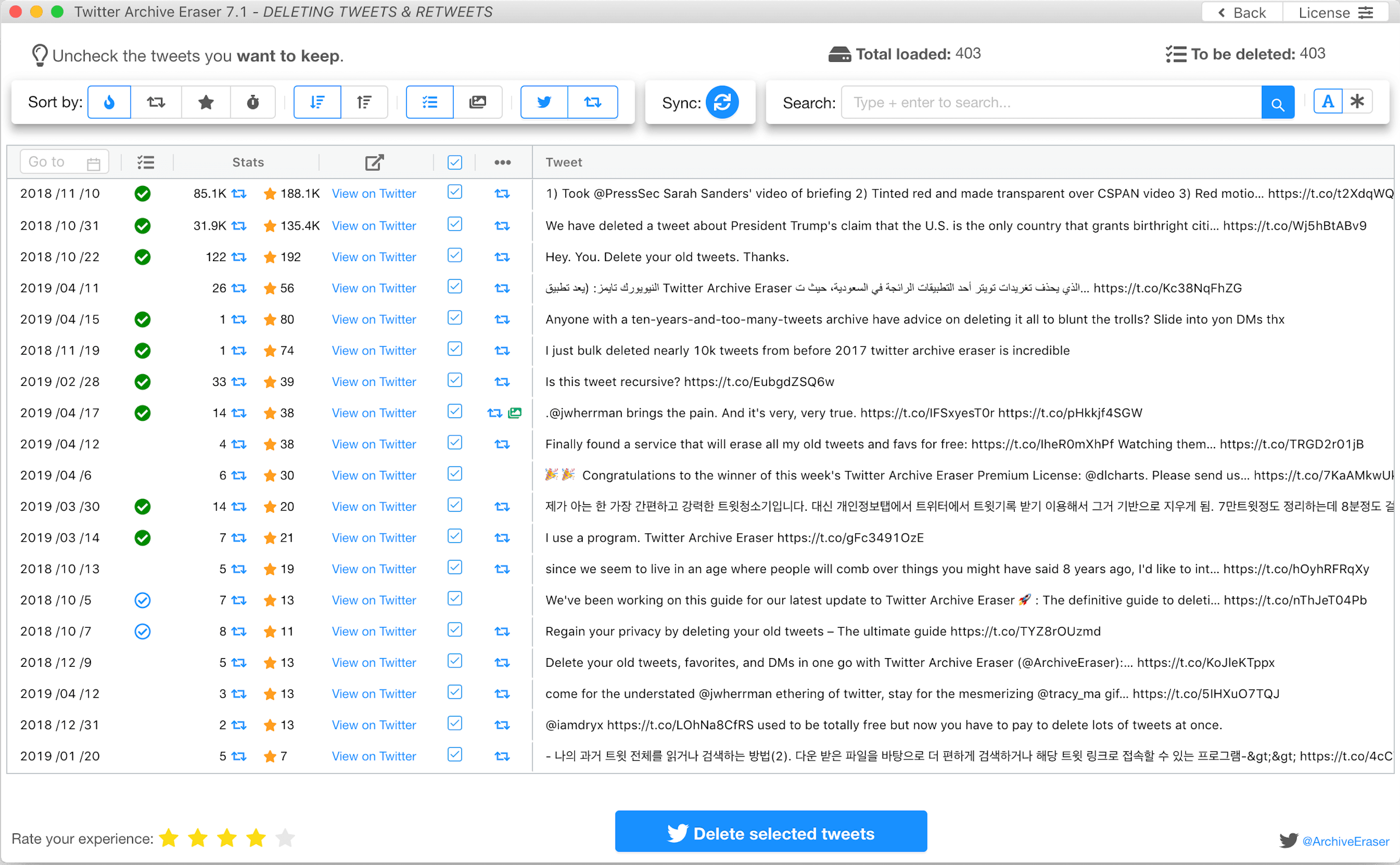 Delete Tweets in bulk with Twitter Archive Eraser